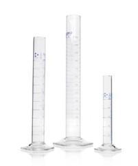 DURAN® Measuring cylinder, hexagonal base, class, A, batch certificate, blue graduation, main points ring graduation, 50 ml