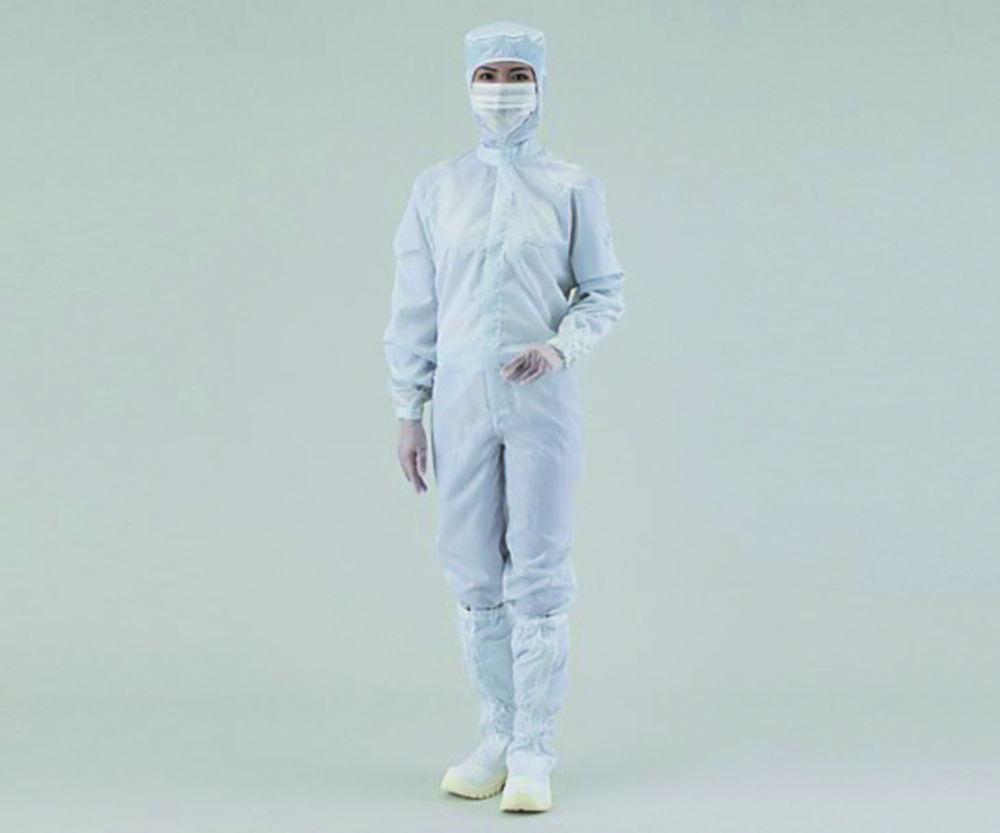 As One ASPURE Overall for Cleanroom, Blue, Polyester, With Hood, Front Zip, Type 12110SB, Size M
