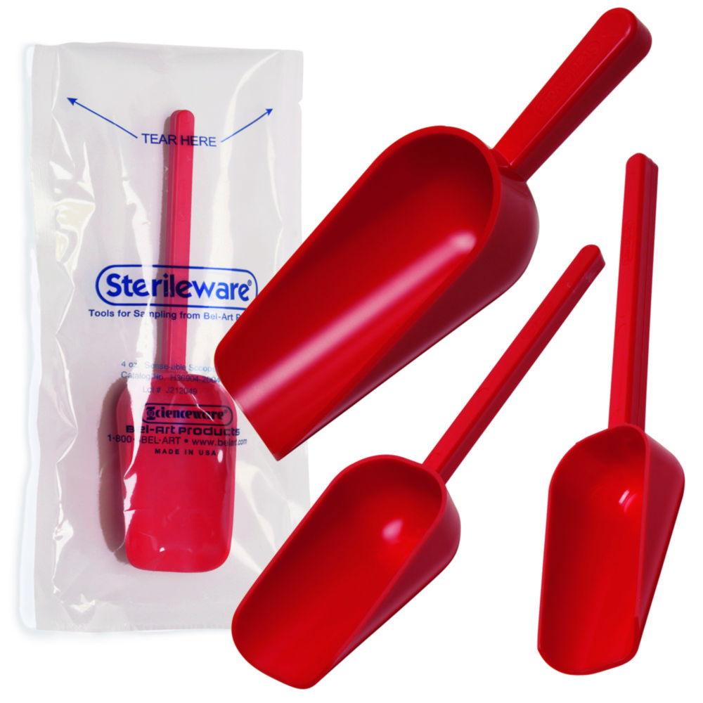 Bel-Art Sampling Scoops, PS Sterile, Red, Cap. Approx. 250 mL, Pack of 100