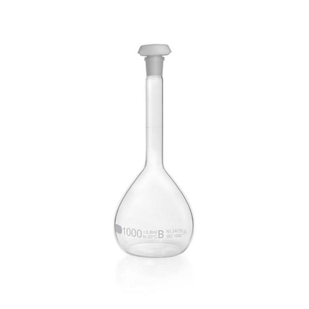 DWK Duran Volumetric Flask 1000 ml, Class B White Graduation, One Graduation Mark, Polyethylene Stopper, NS 24/29