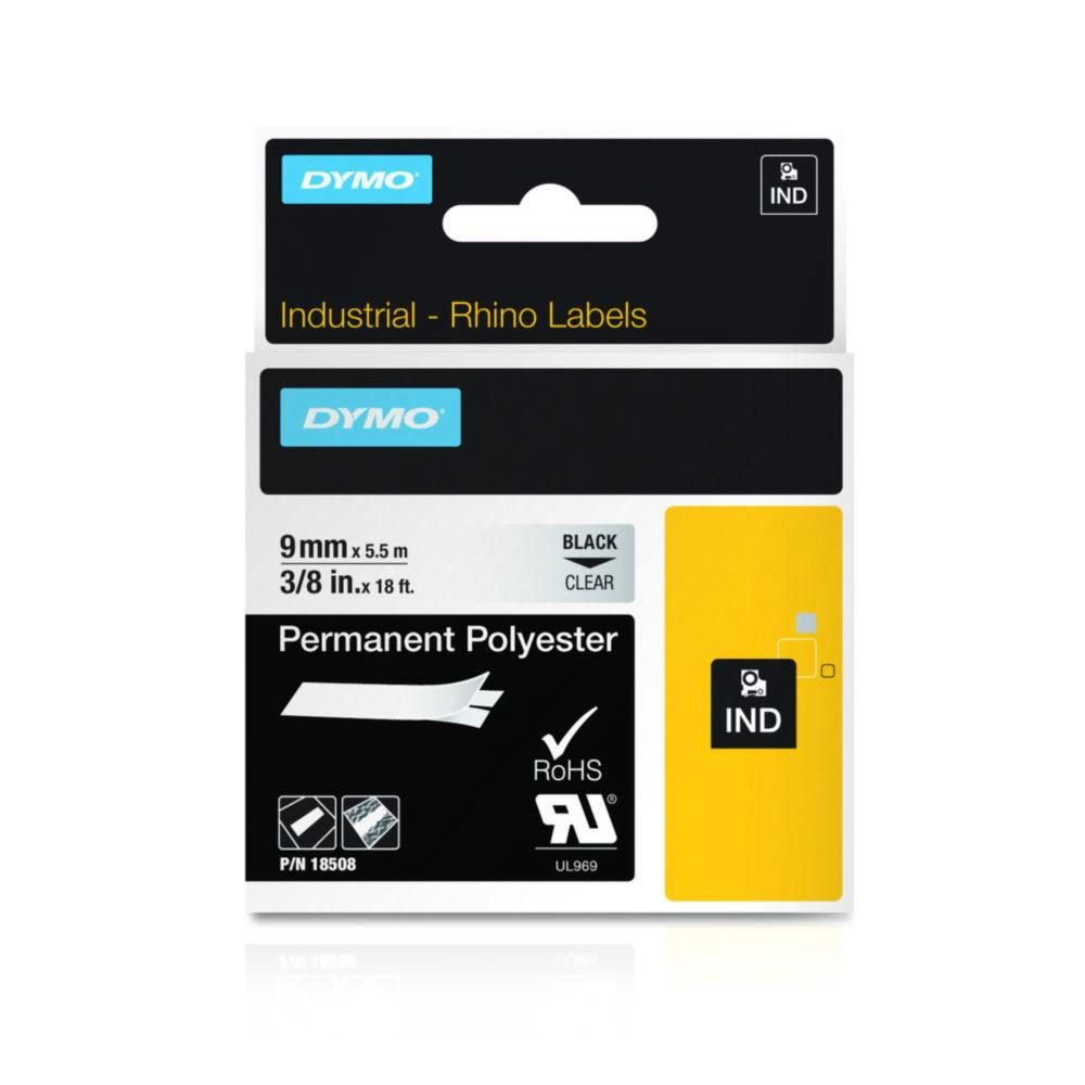 Dymo Original Ind. Tape for Rhino (9mm x 5.5m, Permanent, Polyester, Black on Clear)

