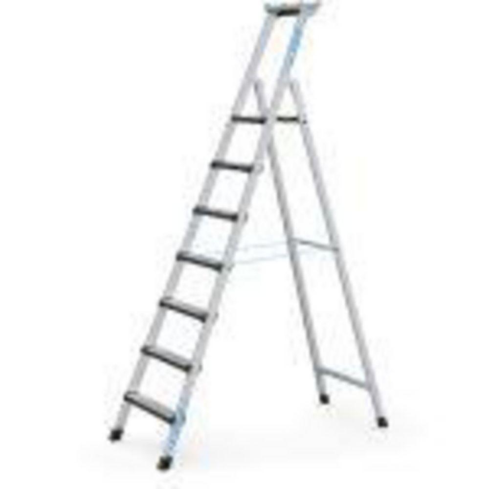 ZARGES Stepladders, 7 Steps, Safety Platform High 1.54m One-Side Use Only, Aluminium

