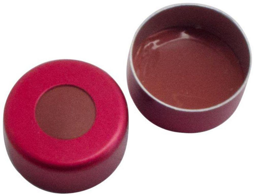 LLG Labware Aluminium Flange Caps N 11 TBOA with Sealing Discs Red Butyl Rubber/PTFE, Pack of 100