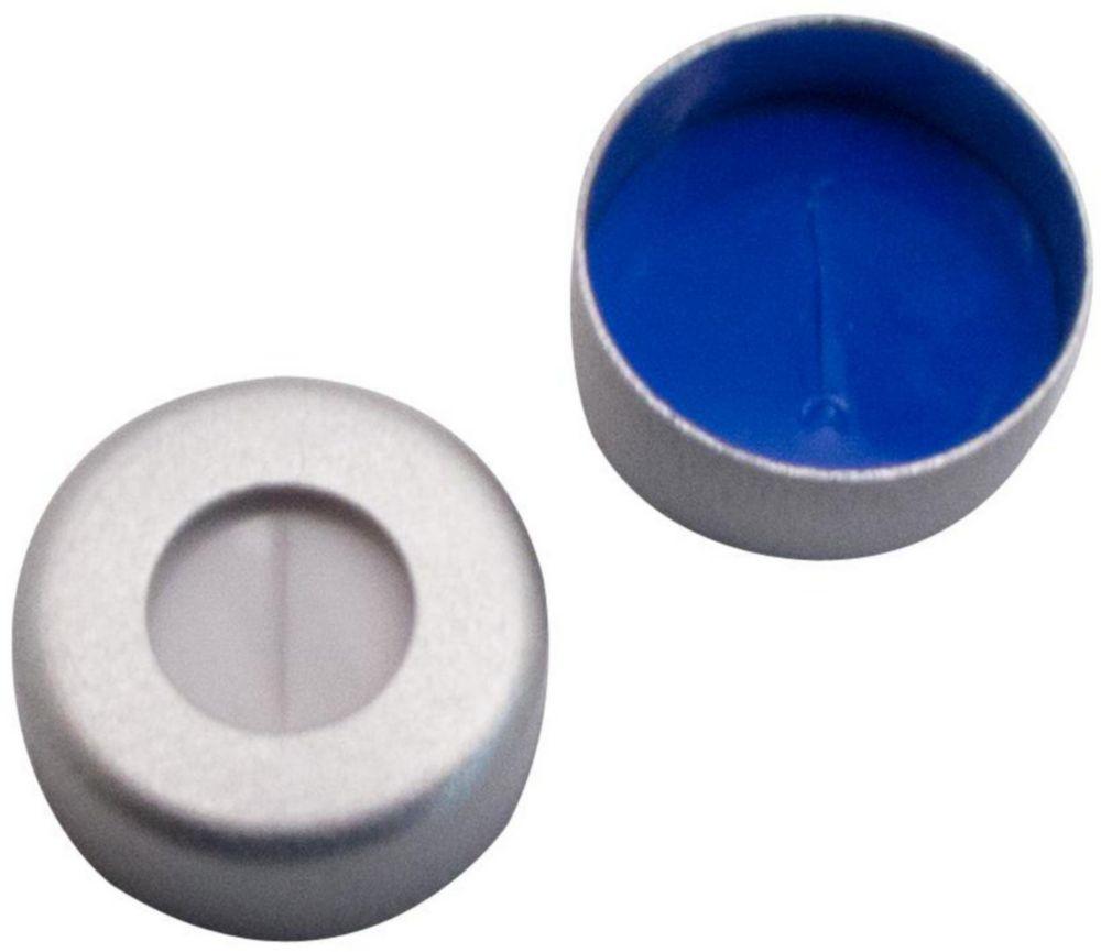 LLG Labware Aluminium Crimp Cap N 11 with Silicone/PTFE Septum, Blue Cross Slit, 1.5 mm Thickness, 55° Shore A, Pack of 100