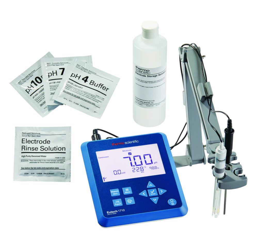 Thermo Eutech pH 1710 pH/mV Bench Meter Low Maintenance Kit with Plastic pH Electrode, 100-240V Universal Power Adapter