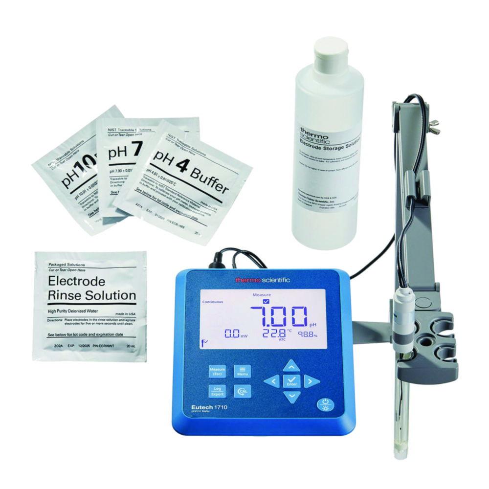 Thermo Eutech pH 1710 pH/mV Bench Meter Standard Kit with Plastic pH Electrode, 100-240V 50/60Hz Universal Power Adapter