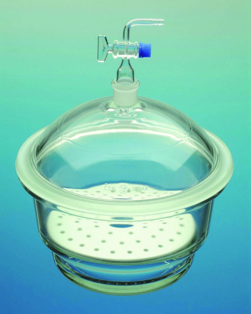 Bohemia Cristal Desiccator with Tubus Ø 150 mm, Stopcock 24/29, Porcelain Plate, Boro 3.3

