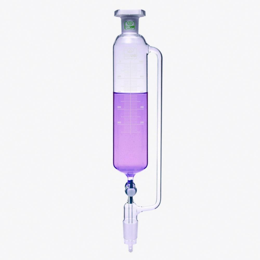 ISOLAB Dropping Funnel 50 mL Cylindrical PTFE Stopcock NS 19/26 with Relief Tube Graduated Boro 3.3 DIN 12242