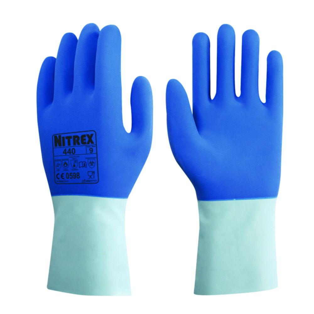 Chemical protective gloves Nitrex 440 M (8) latex, blue, cotton lining inside, pack of 10 pair