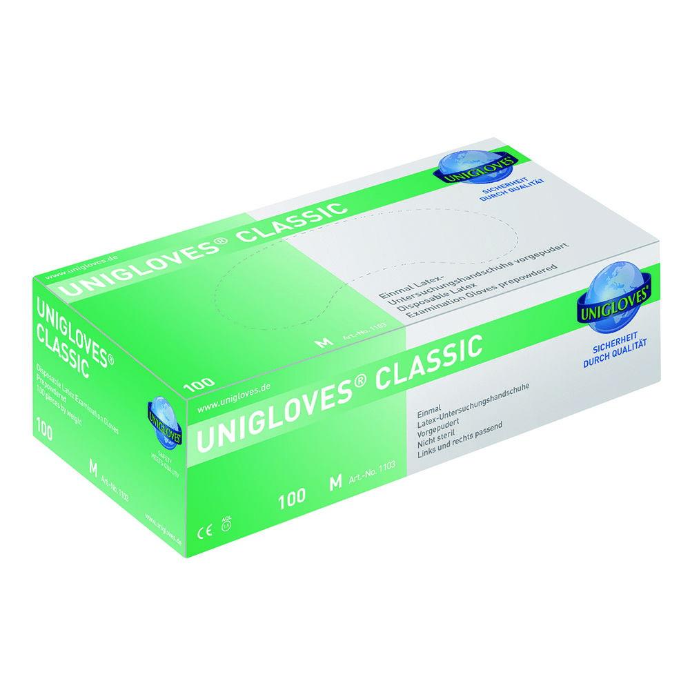 Unigloves Latex Gloves Classic Size L (8-9), Pre-Powdered, Multi Comfort, Pack of 100

