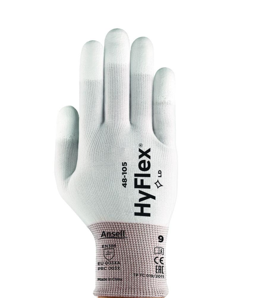 Ansell HyFlex Size 10 White Nylon-Polyester Backing Fabric Gloves with Fingertips Coating Pair
