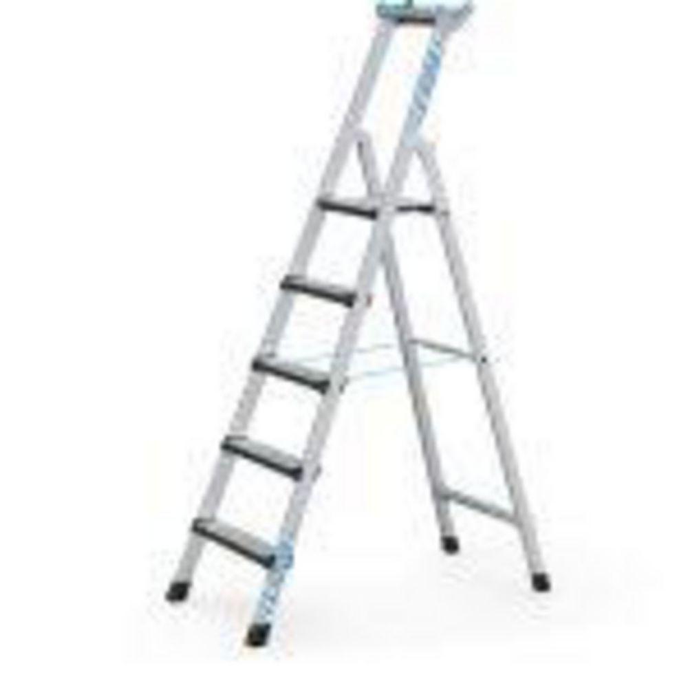 ZARGES Stepladders, 5 Steps, Safety Platform High 1.10m One-Side Use Only, Aluminium

