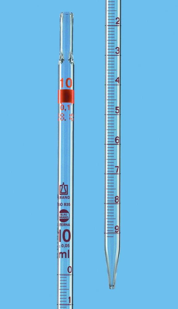 BRAND Measuring Pipette 1 ml:0.01 ml AR-Glass, BLAUBRAND ETERNA, cl. AS, Full Spout, Brown Grad., including DAkkS Certificate