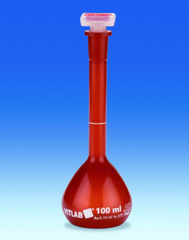 VITLAB Volumetric Flask 10 ml UV-Protect, PMP, Class A, With Stopper NS 10/19, With Batch Certificate

