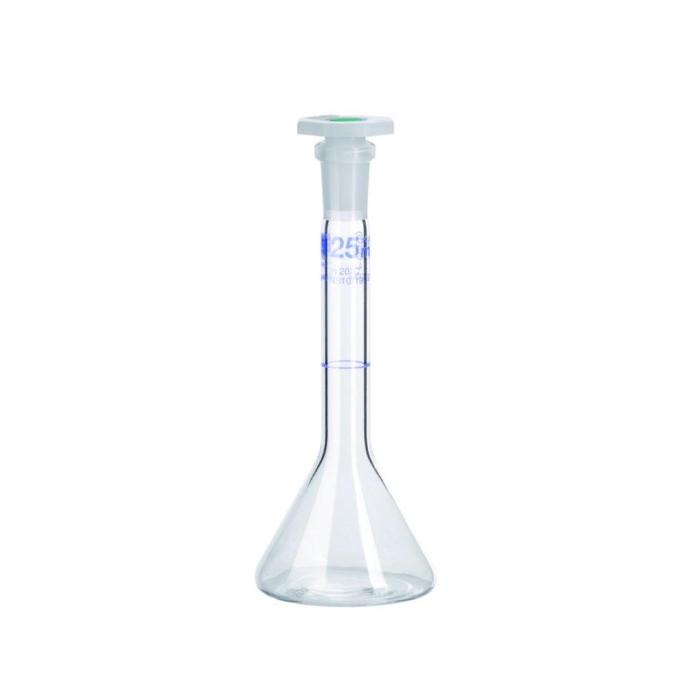 Hirschmann Volumetric Flask 25 ml, cl. A, DURAN NS 10/19 with PP Stopper, Trapezoidal Shape, Pack of 2