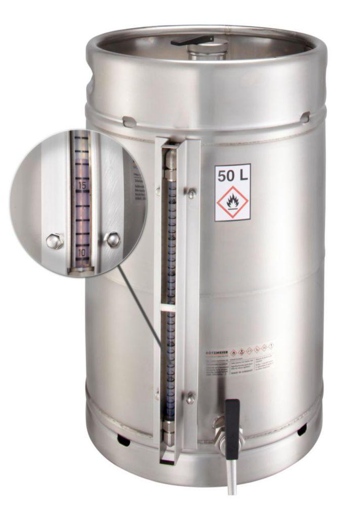 Safety storage vessel 50 ltrs. with tap ¾" and volume scale strip with overpressure valve