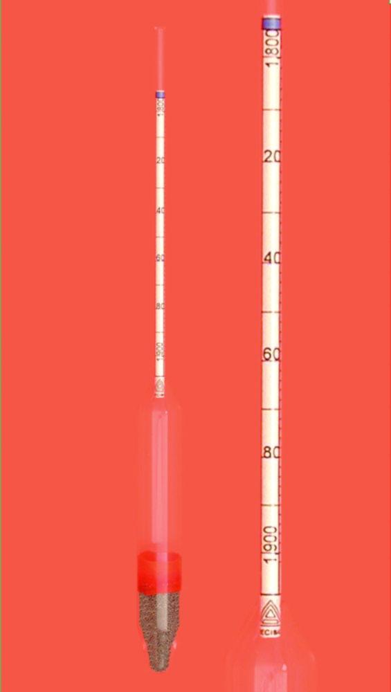 Amarell Density Hydrometer 1.500 - 2.000, Without Thermometer, 280-300 mm Long, Reference Temperature 20°C