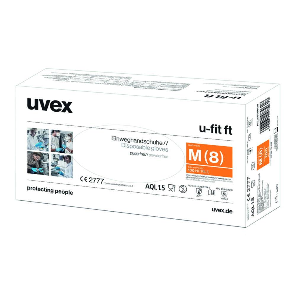 Uvex Disposable Protective Gloves U-Fit FT Size S, Nitrile, Fingertips Roughened, Powder-Free, Pack of 100

