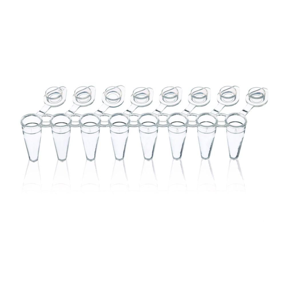 BRAND PCR Vial with 3 Bars, 8-Pack, Attached Lid, 0.2 mL, Standard for qPCR Vials, VE=120

