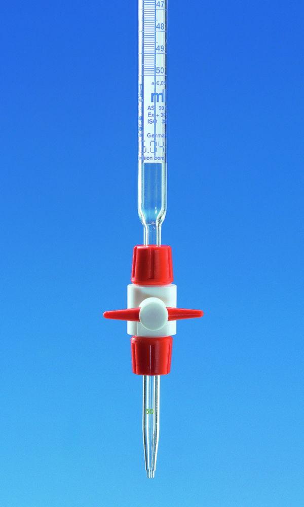 BRAND Compact Burette 50:0.1 mL PTFE Stopcock, BLAUBRAND, Borosilicate 3.3, Schellbach Stripes