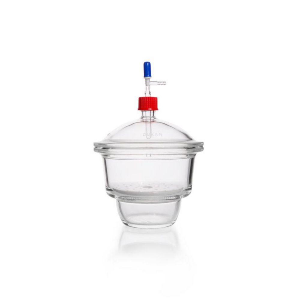 DWK Duran Vacuum-Desiccator NOVUS DN 150 Clear Duran, with Porcelain Plate, Thread Lid GL32 MOBILEX, with PBT