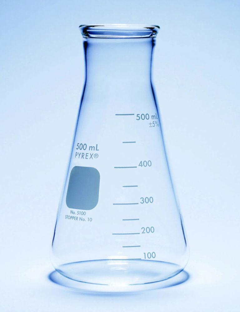 DWK Erlenmeyer Flask 500 mL, Glass, Wide Neck, Heavy Duty, Conical, Graduated, Pack of 6

