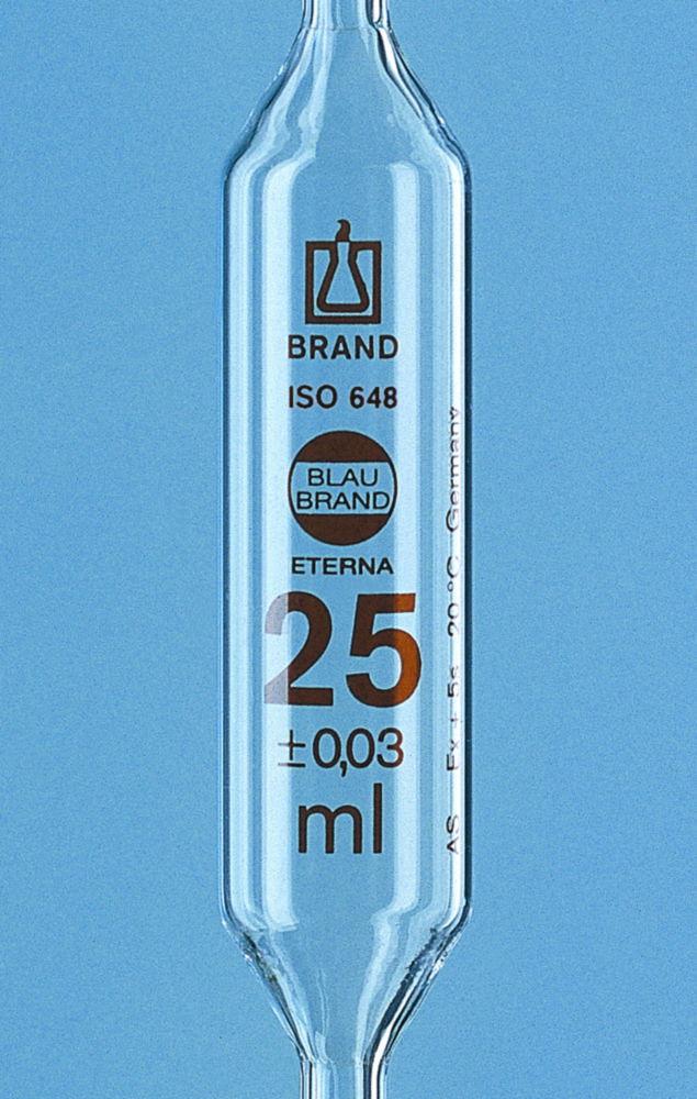 BRAND Volumetric Pipettes BLAUBRAND-ETERNA 25ml Cl.AS Amber Graduation Pack of 6
