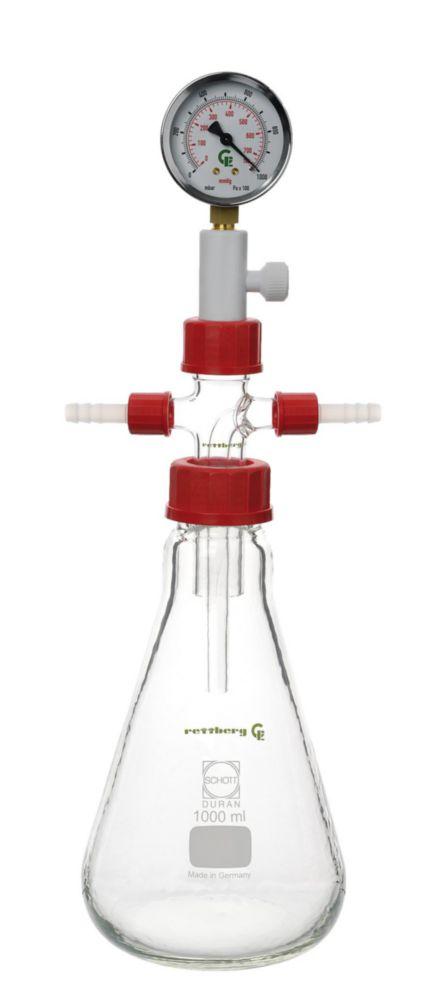 Gebr. Rettberg 500 mL Woulff Bottle, Erlenmeyer Pattern with Analogue Pressure Gauge