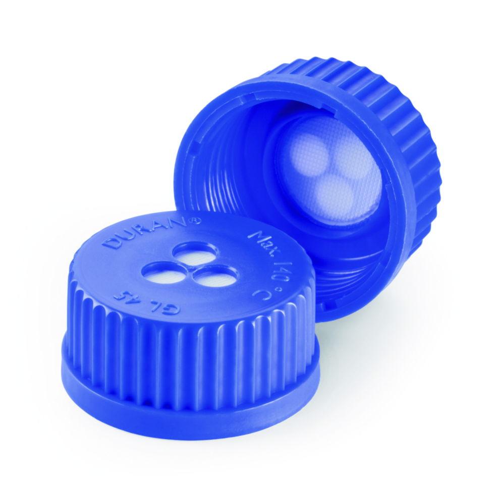 DWK Duran Membrane Screw Caps, GL 45, PP, Blue, for Laboratory Glass Bottles, ePTFE Pore Size 0.2 µm