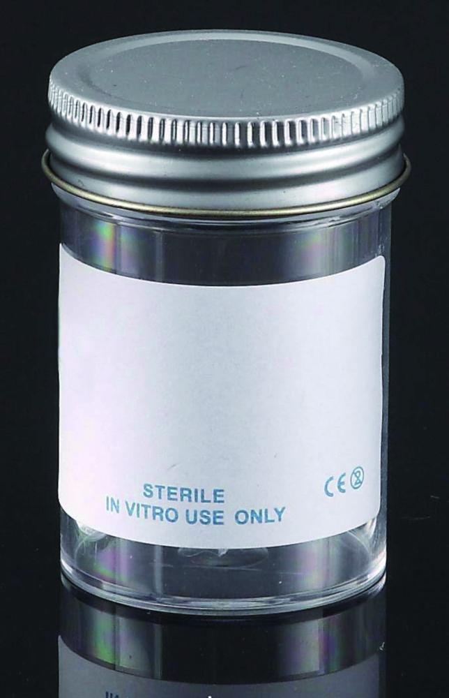 LLG Sample Containers 60 mL, PS with Metal Flowed Sterile Seal, Inert Liner Cap, Pack of 60