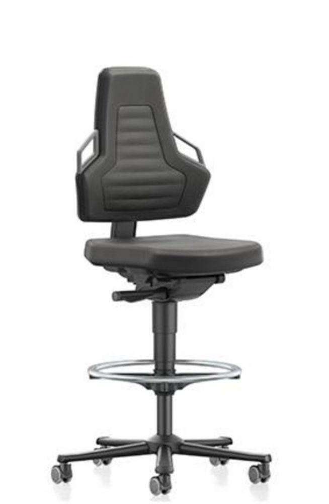 Working chair Nexxit 3 with seat-stop castors foot ring, Integral foam black, handles grey, seat height 600-850mm
