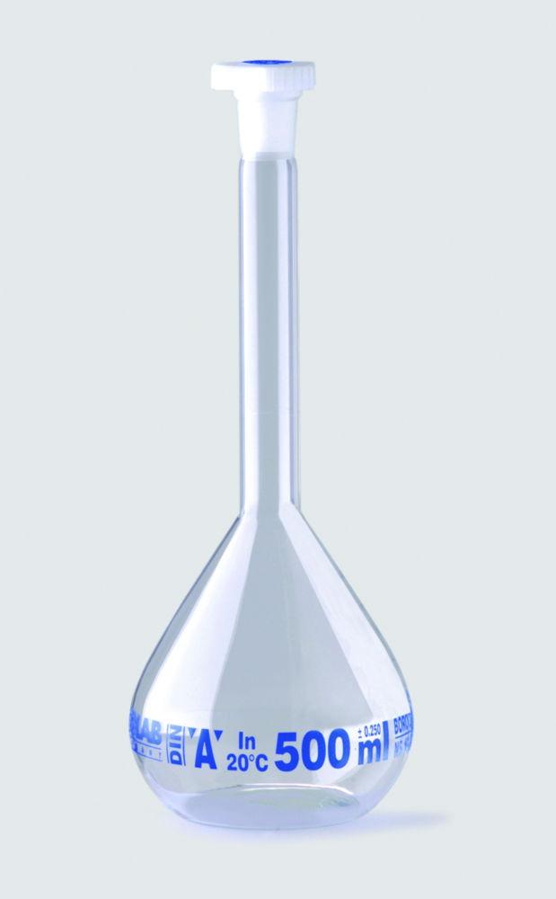 ISOLAB Volumetric Flask 10000 mL Clear Glass CLA NS 45/40 PE Stopper Blue Scale Batch Certified
