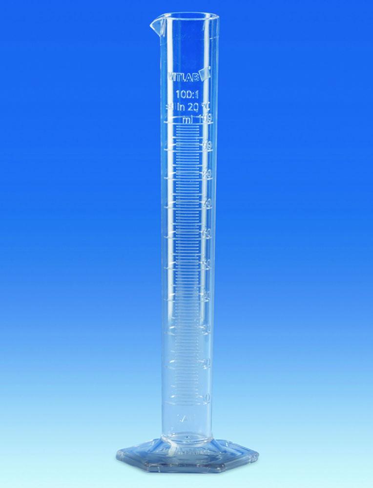VITLAB Measuring Cylinder 50 mL, High Form, SAN, Raised Scale