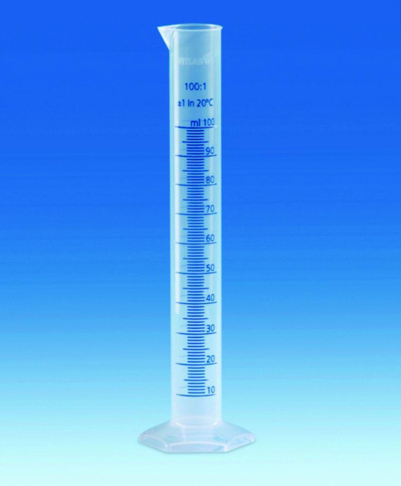 VITLAB Measuring Cylinder, Tall Form, PP, Class B, Cap. 2000 ml, Blue Graduation