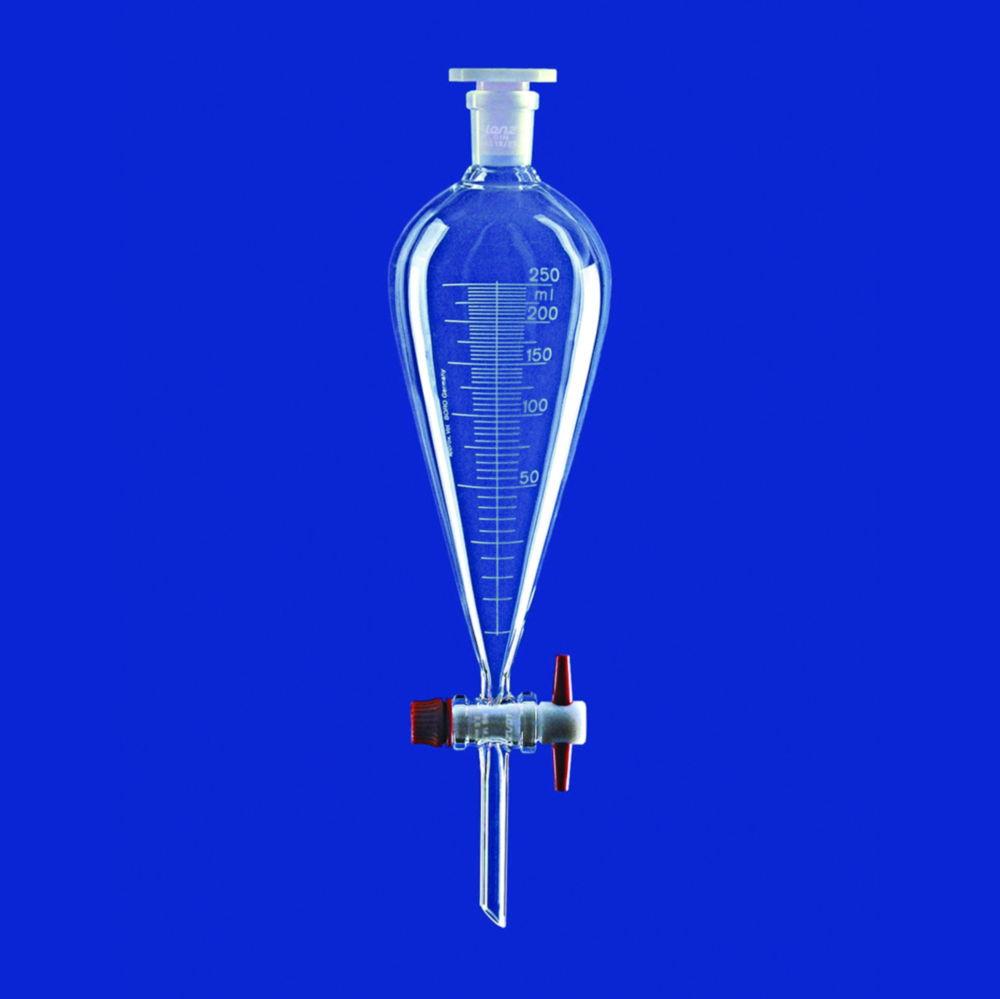 Lenz-Laborglas 250 mL Graduated Squibb Separating Funnel (Borosilicate Glass 3.3, PTFE Plug, NS 29/32, PE Stopper)

