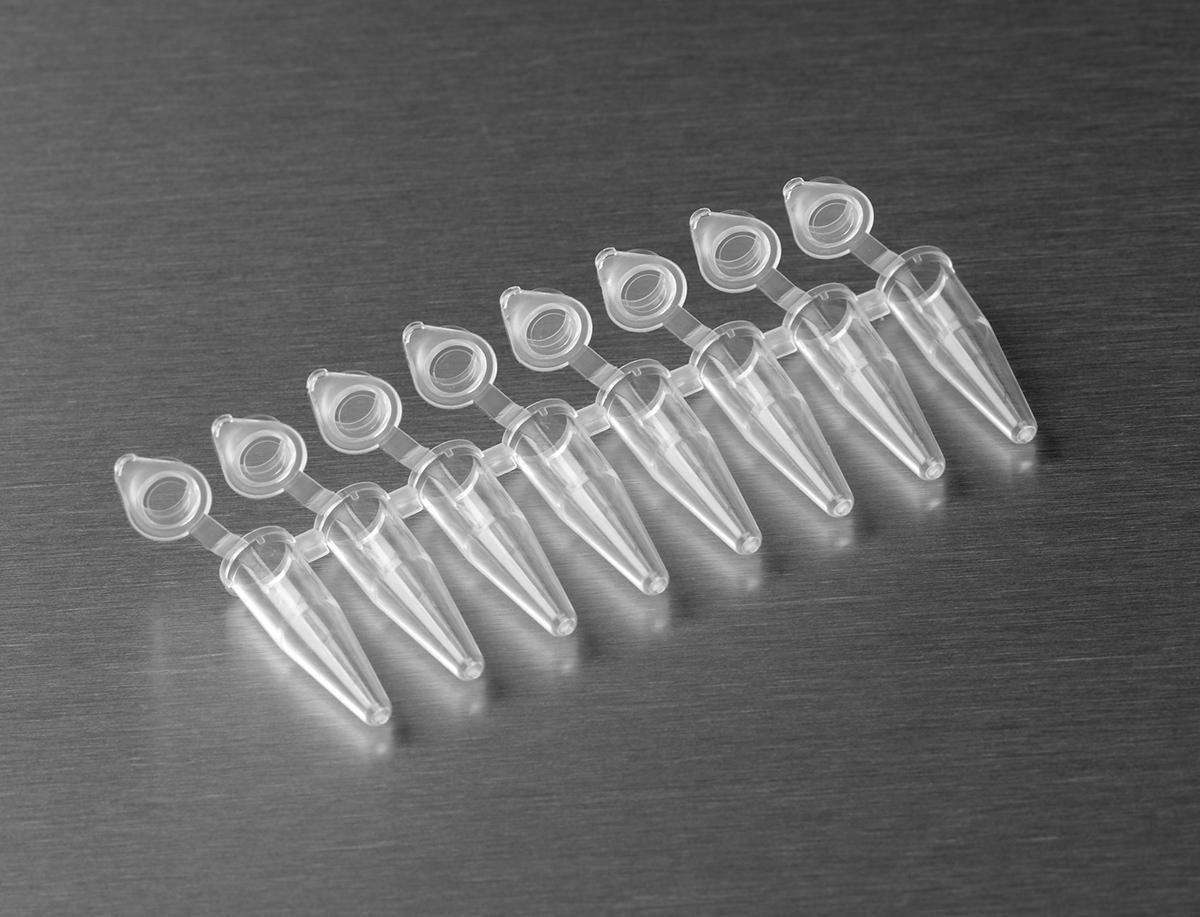 0.2ml Pcr 8-Strip Tubes With Attached Flat Caps, Pp, Clear, 126 Pcs/Unit