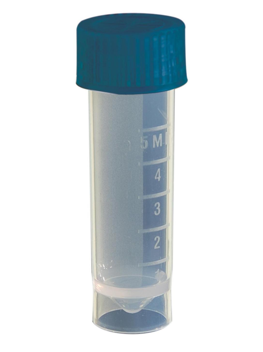 5ml Self Standing Screw Cap Transport Tube, Blue Cap, Clear, Sterile, 25 Pcs/Unit