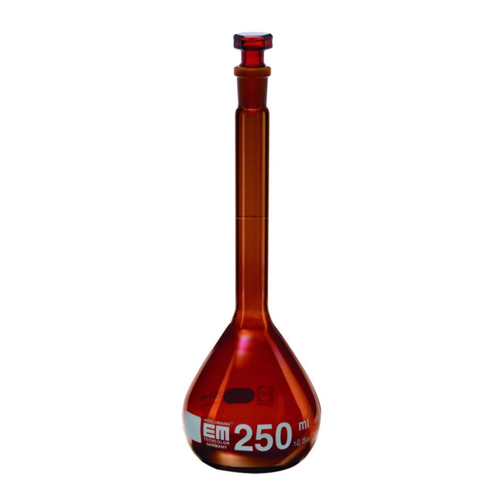 Hirschmann Volumetric Flask 50ml, DURAN, cl.A NS 14/23, Amber with Glass Stopper