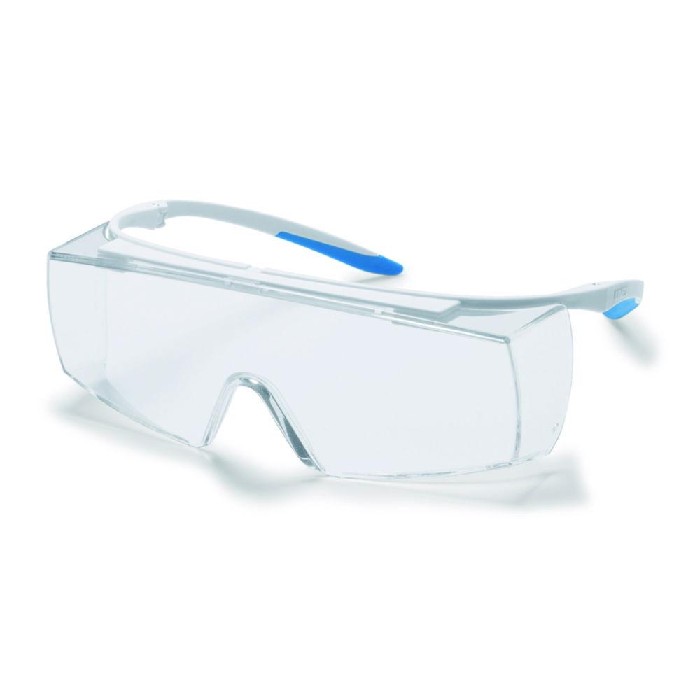 Uvex Super F OTG CR 9169 Safety Glasses, White/Light Blue Frame with Clear Polycarbonate Lenses