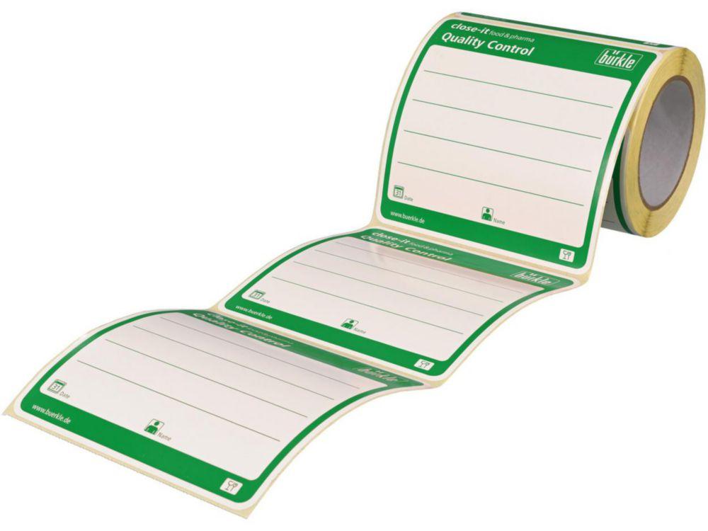 Bürkle Close-it Food & Pharma Maxi Control Seals, 150 mm x 150 mm, Green, Printed (Roll of 250)​