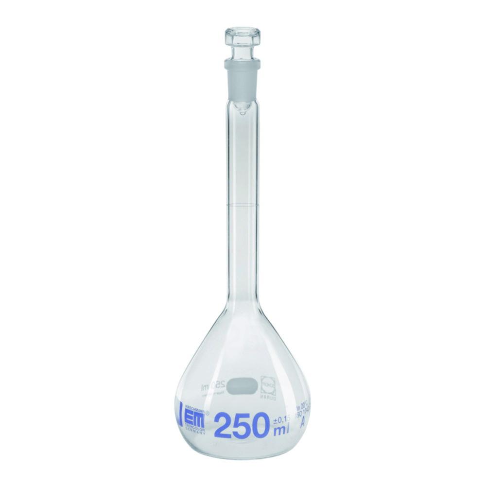 Hirschmann Laborgeräte Volumetric Flask 250ml, DURAN Class A, NS 14/23, Blue Graduation