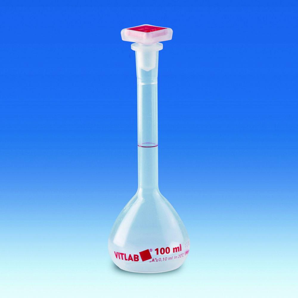 VITLAB Volumetric Flask 250 ml, PMP cl.A, NS 19/26, with PP Stopper, Height 235 mm, with Certificate