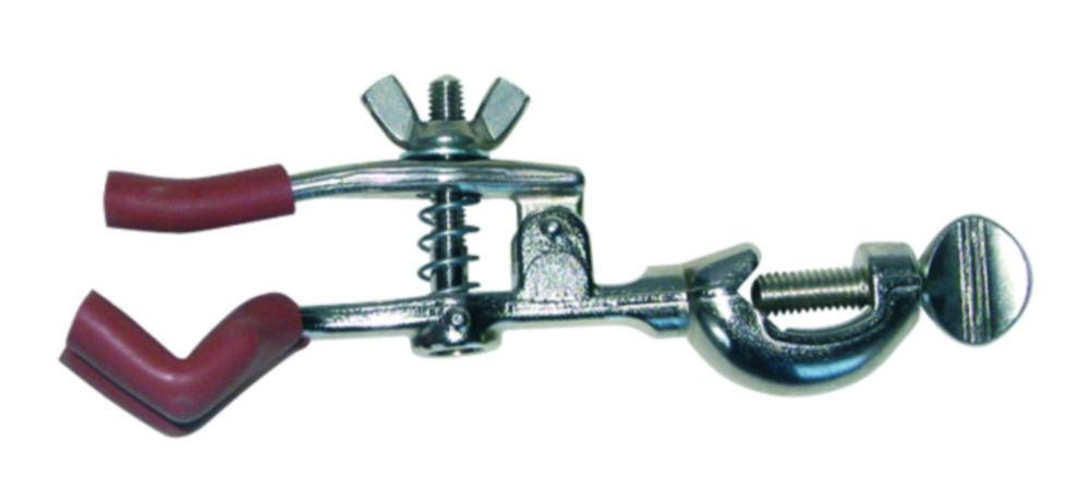 Burette clamp with bosshead, neckelplated brass, for 1 burette