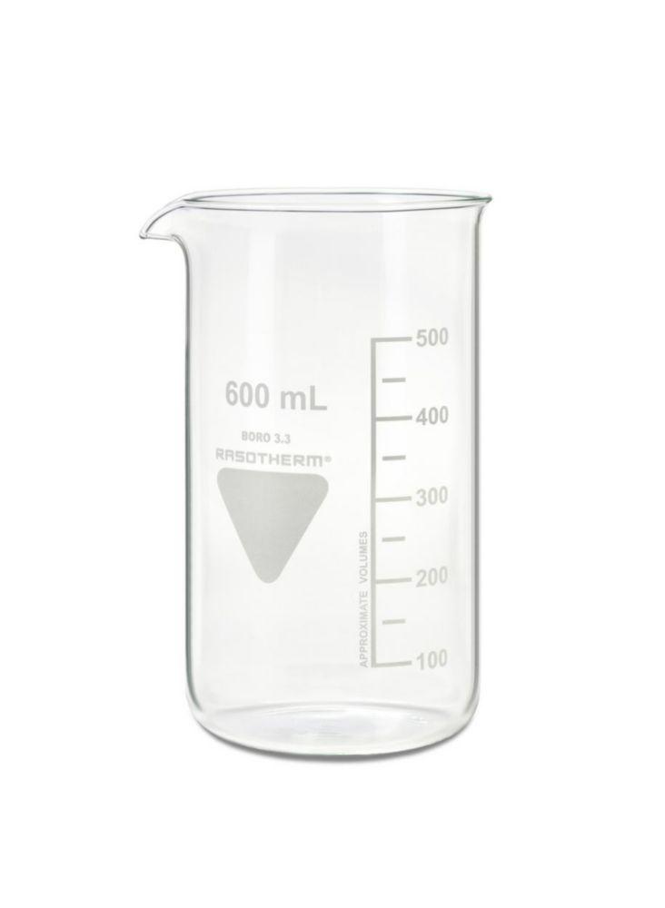 Scherf Beakers 600 ml, High Form, Boro 3.3, With Division and Spout, Pack of 10