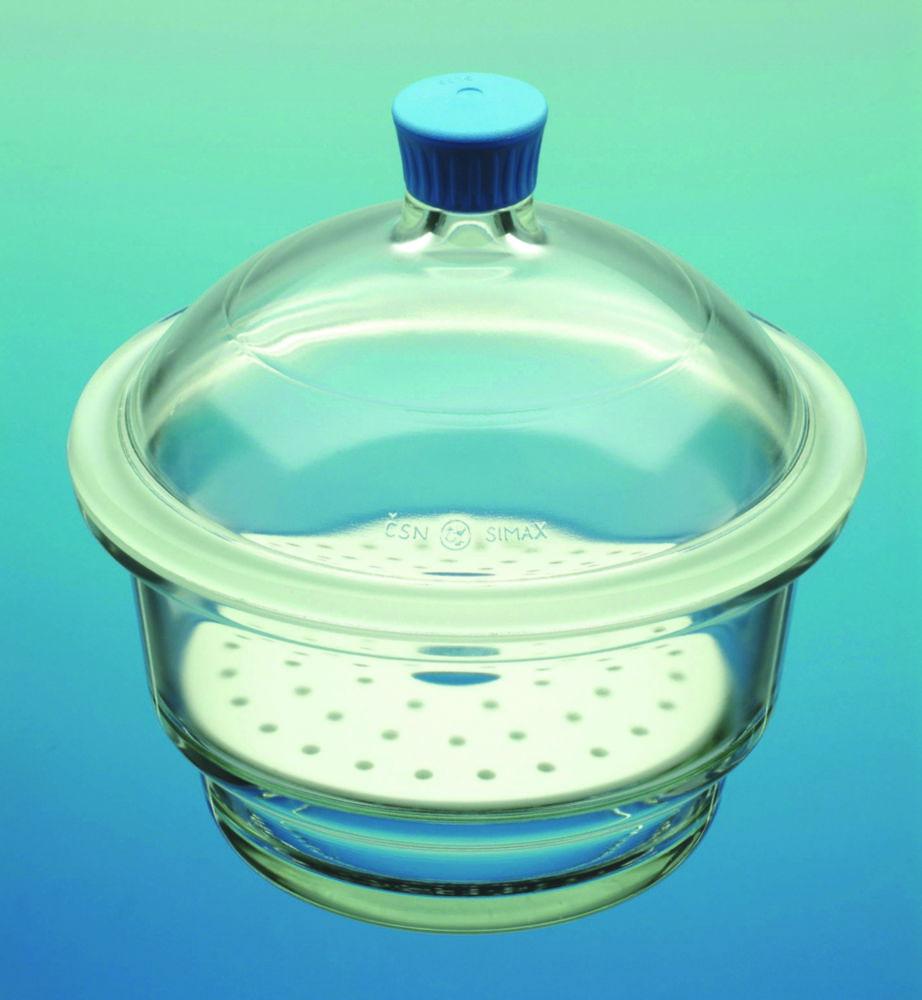 Bohemia Desiccator Ø 150 mm with Plastic Knob Lid and Porcelain Plate, Boro 3.3
