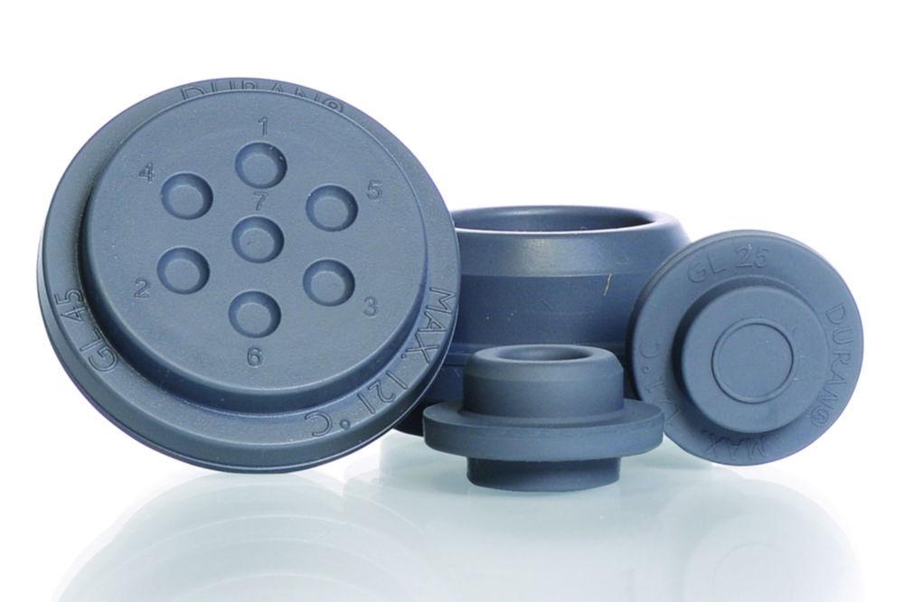 DWK Duran Rubber Stoppers for GL 45 Laboratory Bottle, Straight Plug, Gray Bromobutyl, Pack of 10