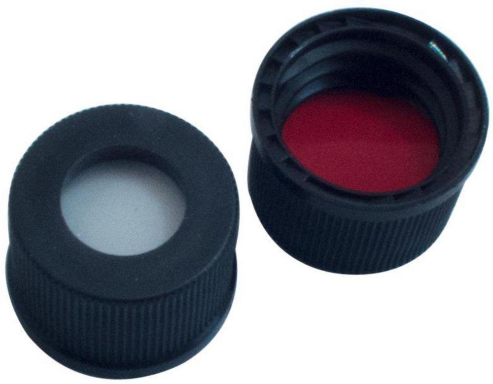 LLG Screw Cap N 13, Black PP, Silicone White/PTFE Red Septum, 40 Shore A, 1.5 mm Thickness, Pack of 100