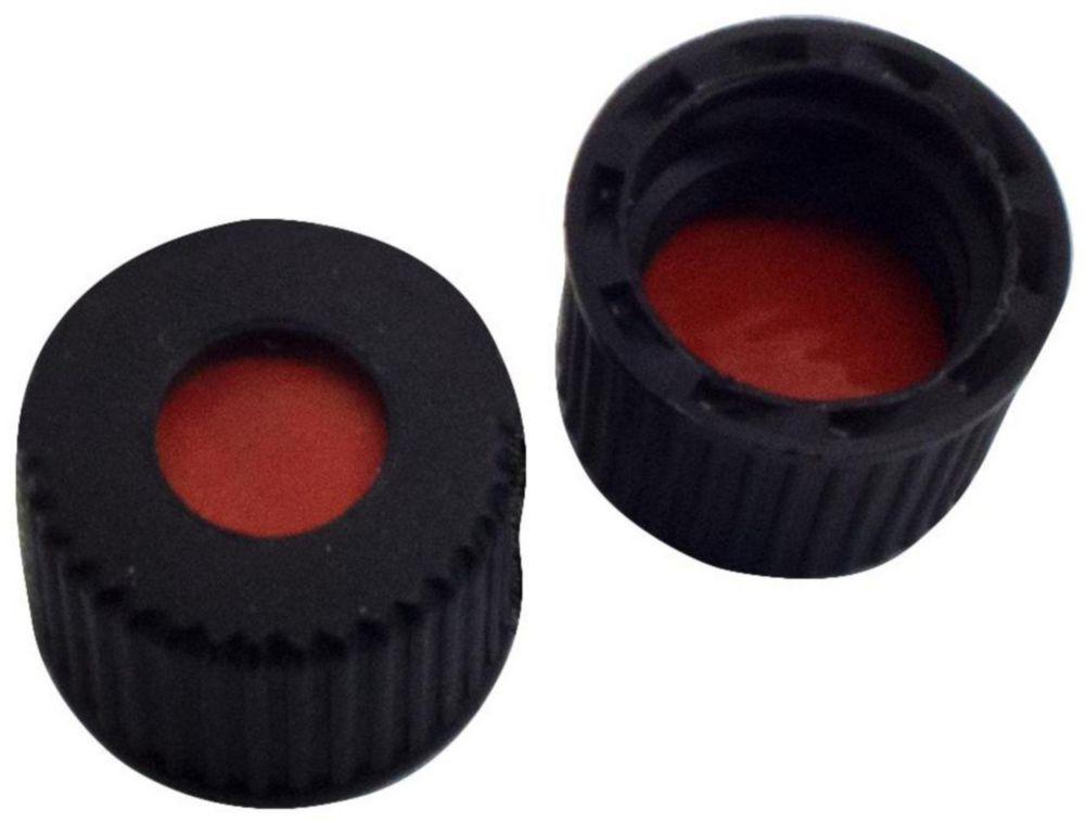 LLG Screw Caps N 10 Black PP with Hole 10-425 Rubber/TEF 1.3 mm 60° Shore A Pack of 100