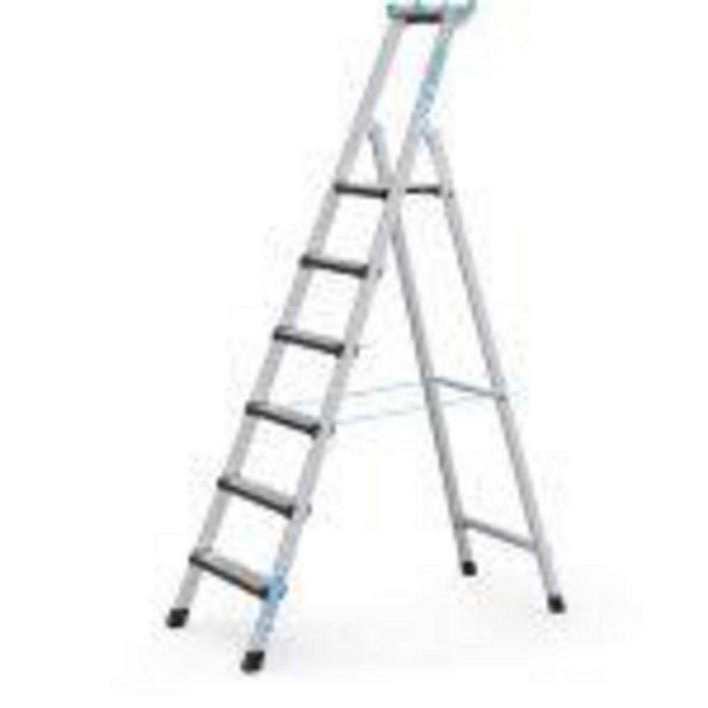 ZARGES Stepladder, 6 Steps, Safety Platform High 1.32m One-Side Use Only, Aluminium

