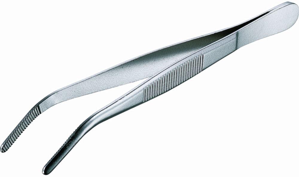 Tweezers stainless, bent, blunt, 115 mm